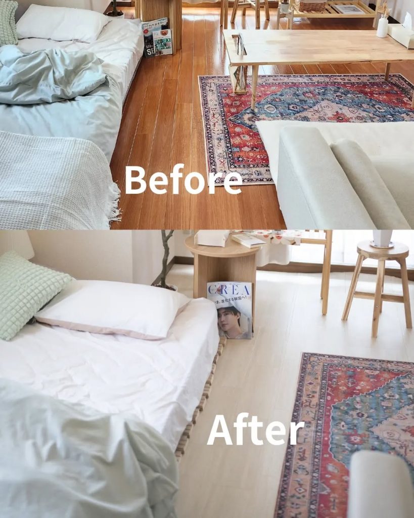 【模様替えBefore/After】フローリングからおしゃれなクッションフロアに変わったリビング