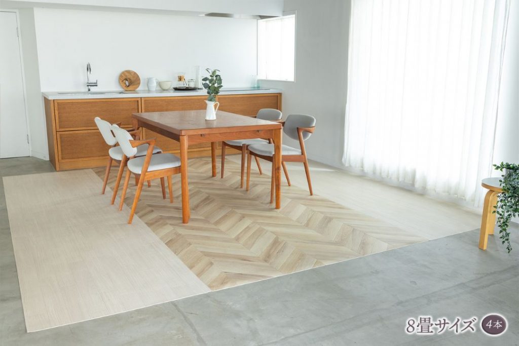 ラグリエのツートンフロアマット ヘリンアイボリー 8畳サイズ 北欧風インテリアに合う明るい床DIY事例